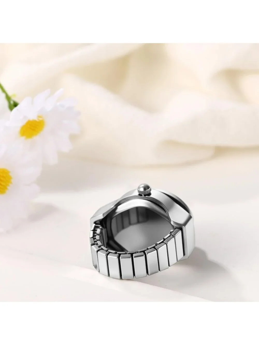 Unisex Yellow Analog Elastic Band Stainless Steel Stretchy Finger Ring Watch